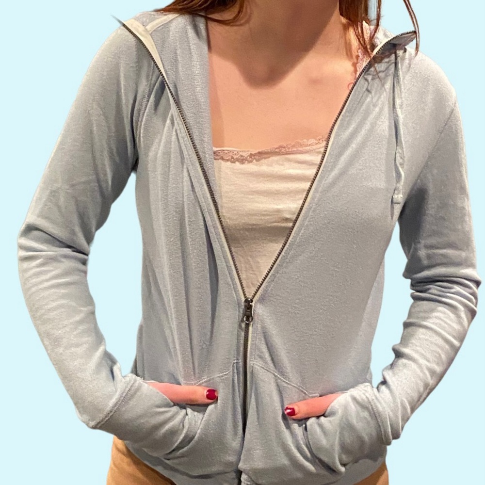 American Eagle Blue Zip-Up Hoodie With Thumb Holes